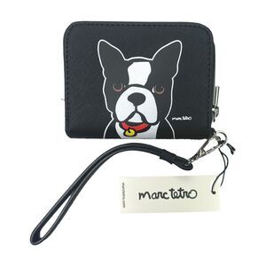 Marc Tetro Boston Terrier Saffiano Leather Zip Around Wristlet - 4.75” x 3.75”